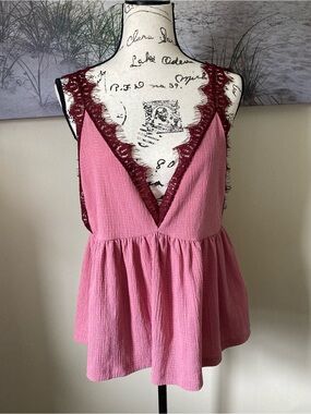 Urban Outfitters Lucy Lace Babydoll Tank, dusty pink, size medium